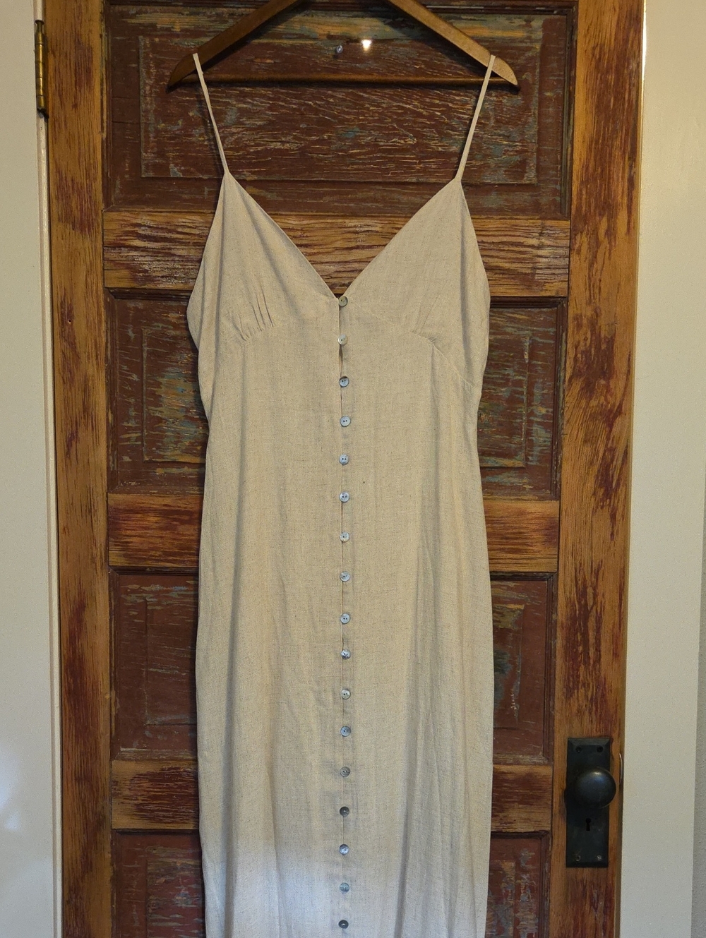 NWOT Neutral Linen-Blend Button-Front Maxi Dress With Cotton Slip